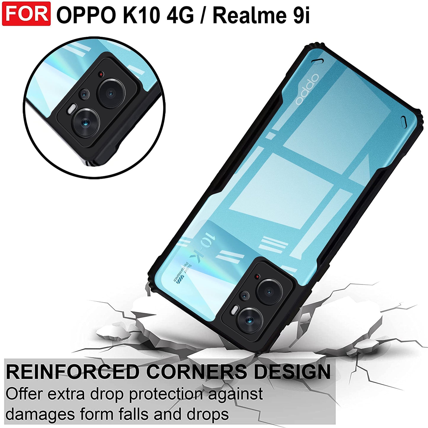 VAKIBO Super Premium Black Border Transparent Case With Corner Protection & Camera Protection Suitable for Oppo K10 4G