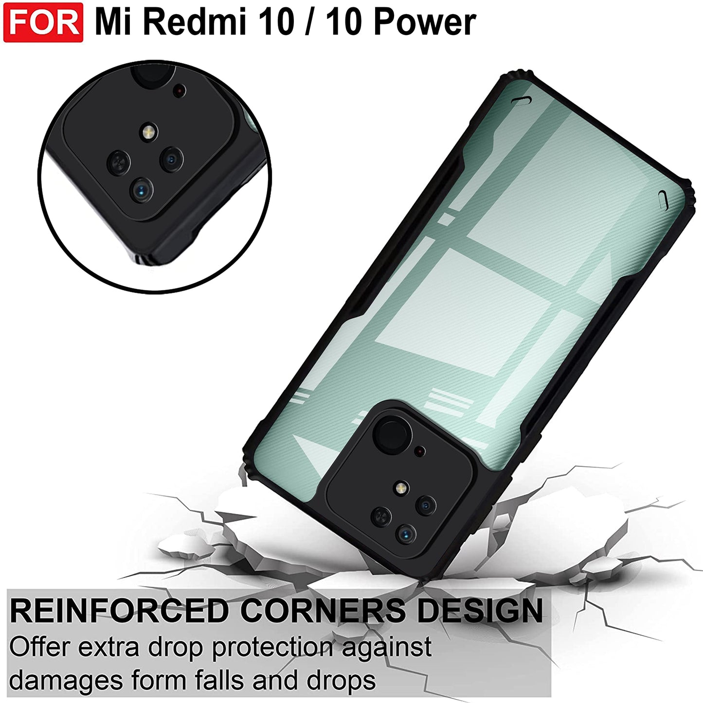 VAKIBO Super Premium Black Border Transparent Case With Corner Protection & Camera Protection Suitable for Mi Redmi 10 Power