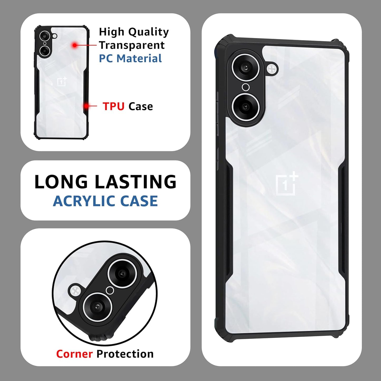 VAKIBO Best Selling Black and Transparent Coloured Made With Soft TPU and Acrylic Back Cover Case With 4 Corner and Camera Protection Suitable for OnePlus Nord CE5