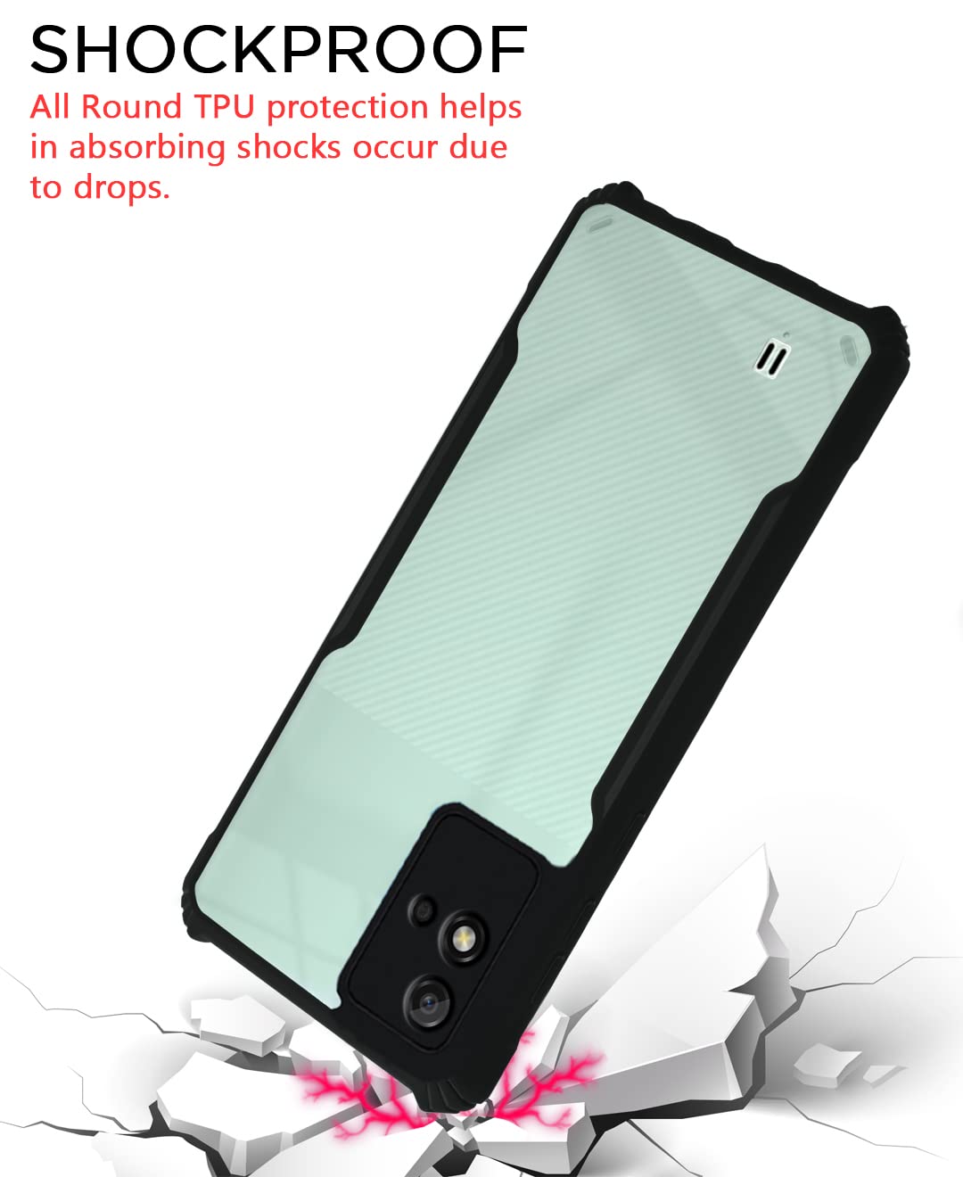 VAKIBO Best Selling Black and Transparent Coloured Made With Soft TPU and Acrylic Back Cover Case With 4 Corner and Camera Protection Suitable for Realme Narzo 50i