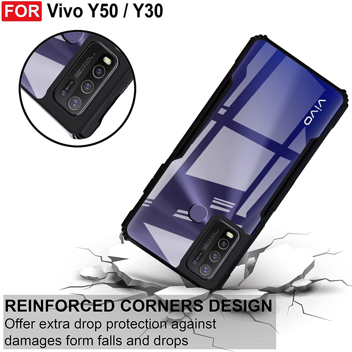 VAKIBO Super Premium Black Border Transparent Case With Corner Protection & Camera Protection Suitable for Vivo Y50