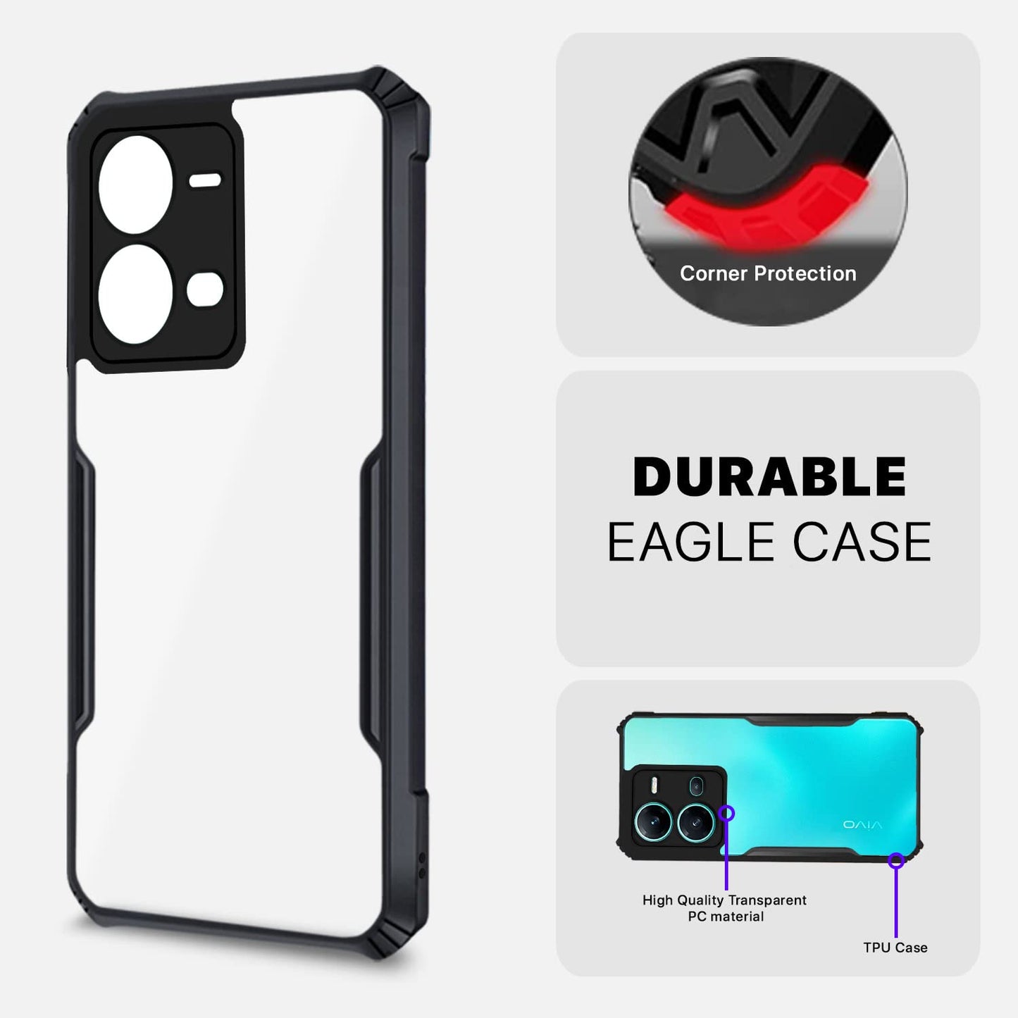 VAKIBO Super Premium Black Border Transparent Case With Corner Protection & Camera Protection Suitable for Vivo V25