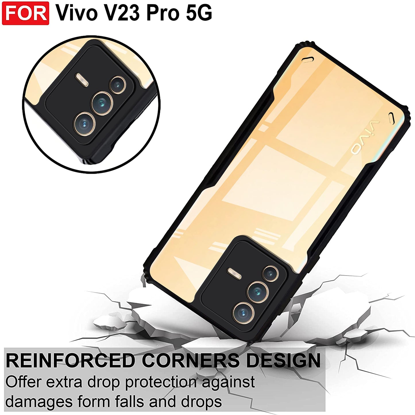 VAKIBO Super Premium Black Border Transparent Case With Corner Protection & Camera Protection Suitable for Vivo V23 Pro 5G