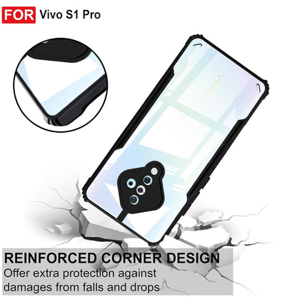 VAKIBO Best Selling Black and Transparent Coloured Made With Soft TPU and Acrylic Back Cover Case With 4 Corner and Camera Protection Suitable for Vivo S1 Pro