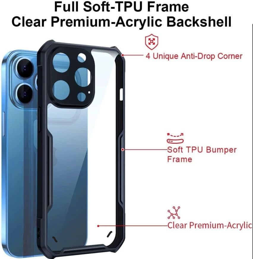 VAKIBO Best Selling Black and Transparent Coloured Made With Soft TPU and Acrylic Back Cover Case With 4 Corner and Camera Protection Suitable for iPhone 16 Pro