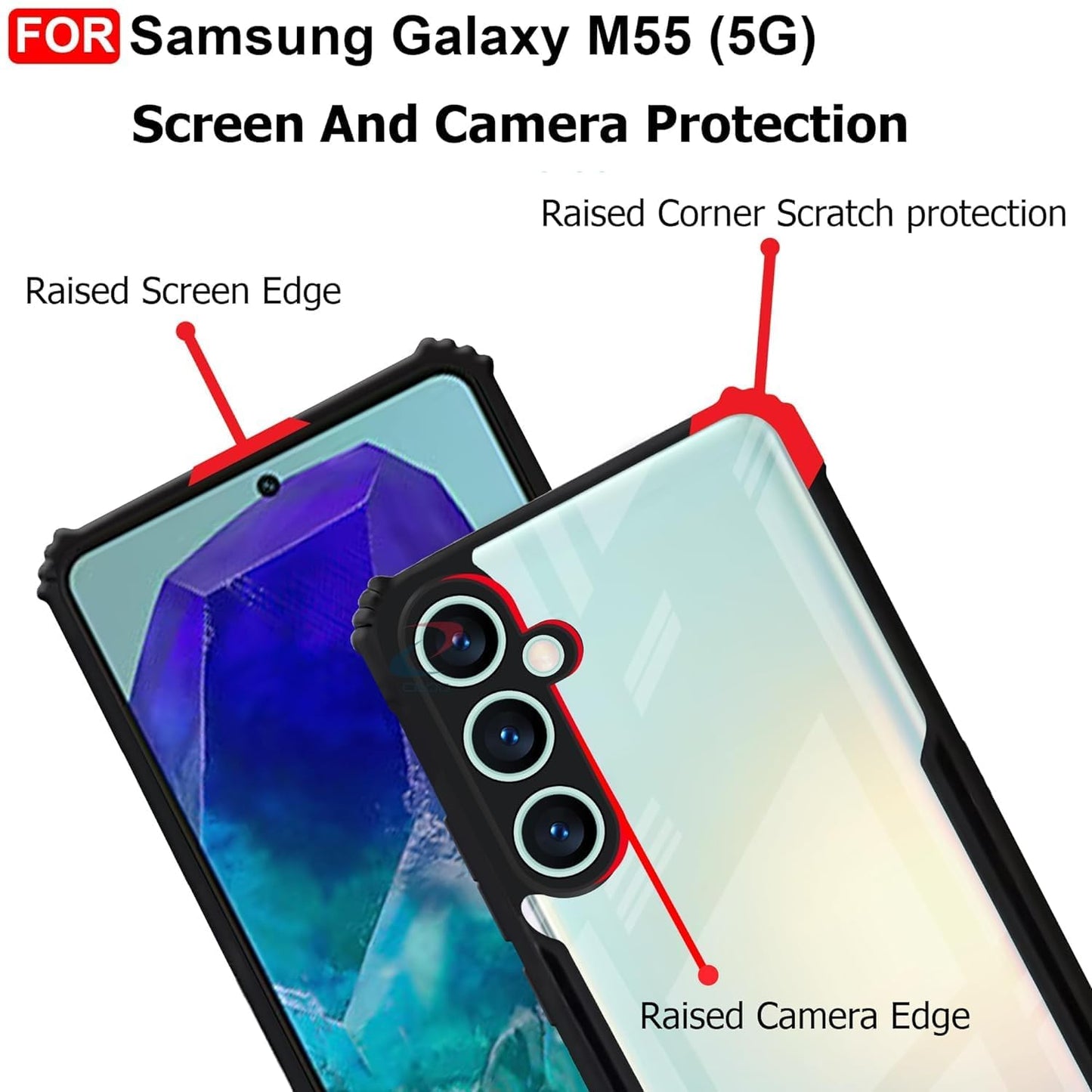 VAKIBO Best Selling Black and Transparent Coloured Made With Soft TPU and Acrylic Back Cover Case With 4 Corner and Camera Protection Suitable for Samsung Galaxy A55