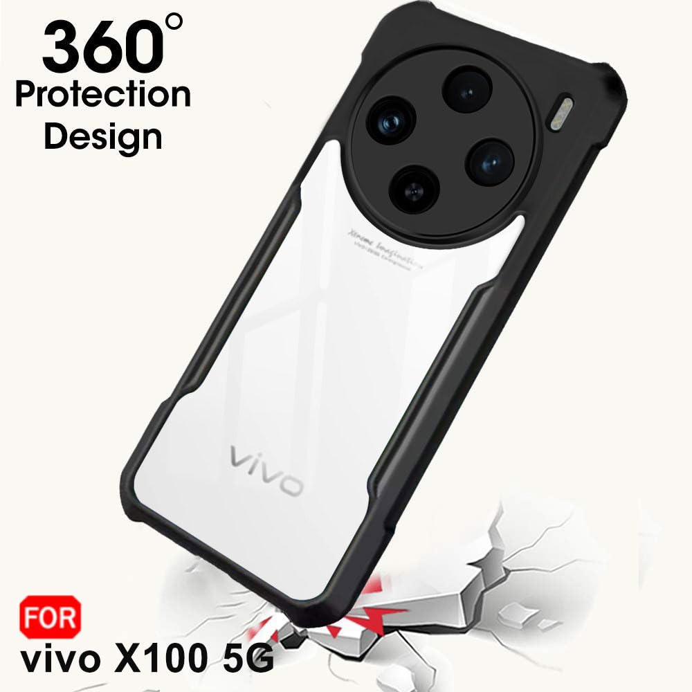 VAKIBO Super Premium Black Border Transparent Case With Corner Protection & Camera Protection Suitable for Vivo X100