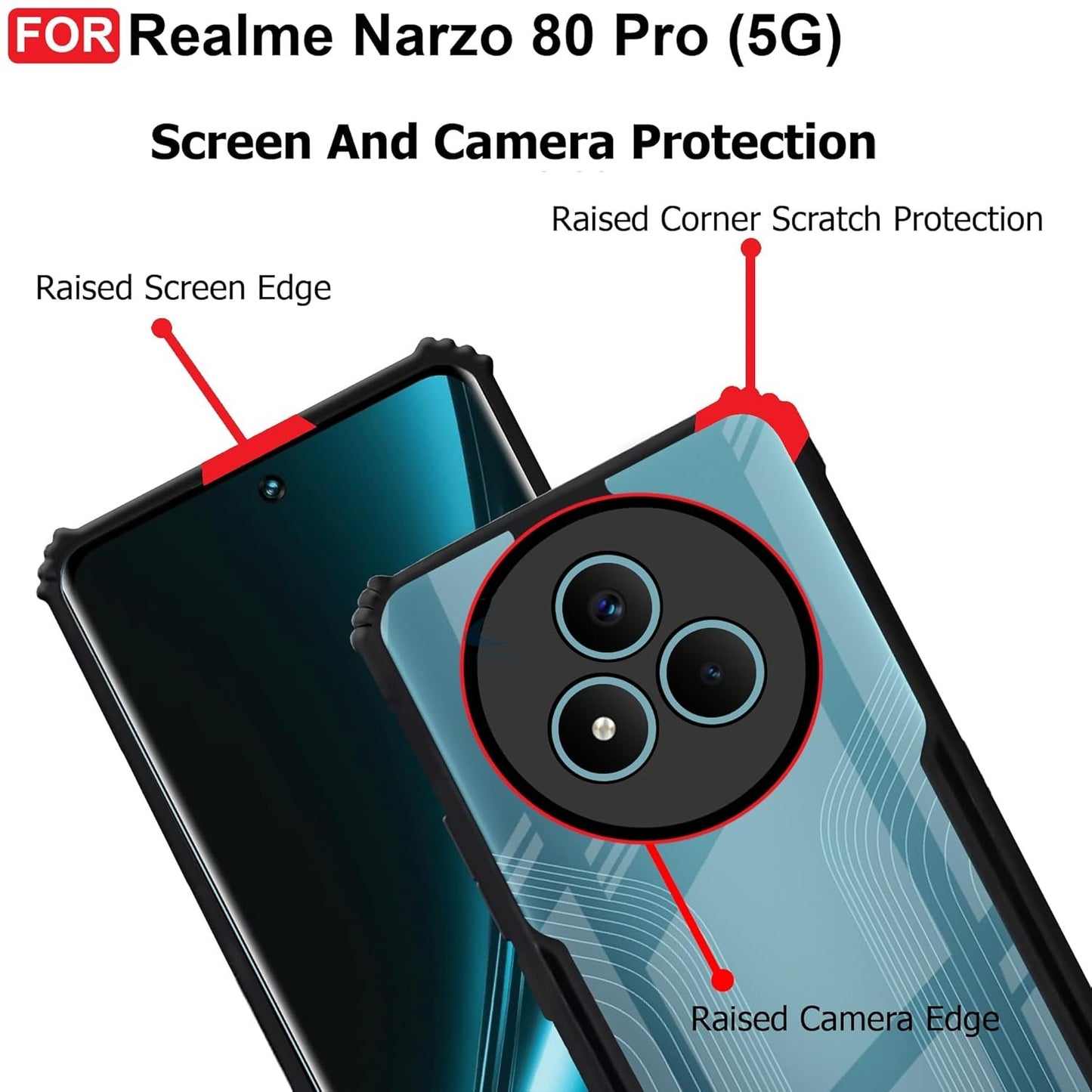 VAKIBO Super Premium Black Border Transparent Case With Corner Protection & Camera Protection Suitable for Realme Narzo 80 Pro