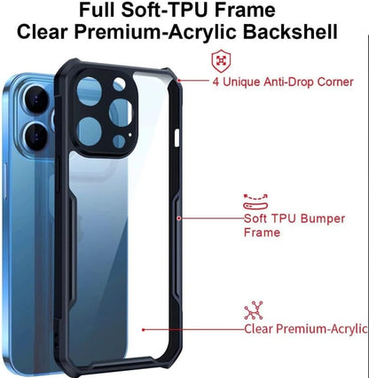 VAKIBO Best Selling Black and Transparent Coloured Made With Soft TPU and Acrylic Back Cover Case With 4 Corner and Camera Protection Suitable for iPhone 16 Pro Max