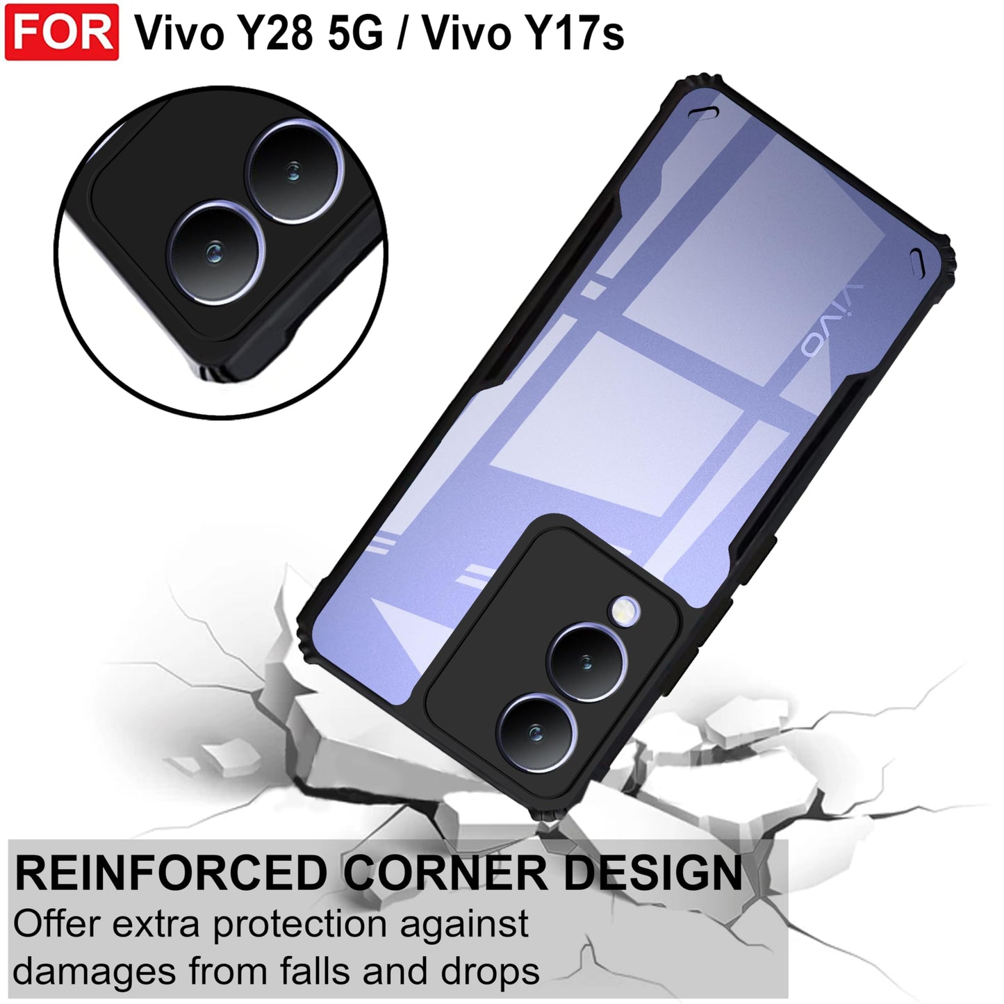 VAKIBO Super Premium Black Border Transparent Case With Corner Protection & Camera Protection Suitable for Vivo Y28 5G