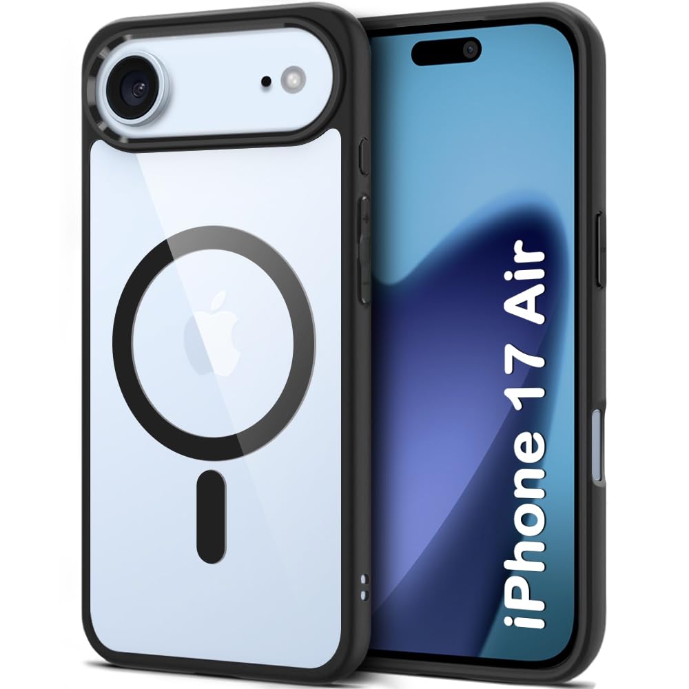 VAKIBO Megnatic Magsafe Black Coloured Soft with Hard back Back Cover Case With Camera Protection Ring Suitable for iPhone 17 Air