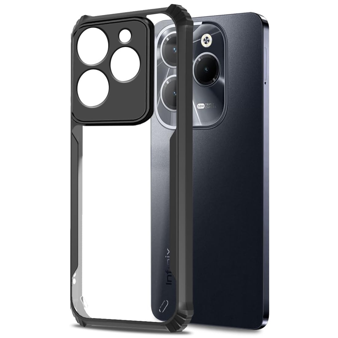 VAKIBO Best Selling Black and Transparent Coloured Made With Soft TPU and Acrylic Back Cover Case With 4 Corner and Camera Protection Suitable for Tecno Spark 8 HD