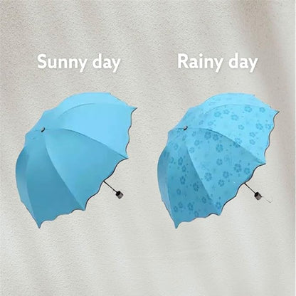 3 Fold Umbella Magic of Blooming Flowers Design Multi Style-Blue