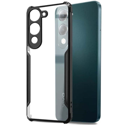 VAKIBO Best Selling Black and Transparent Coloured Made With Soft TPU and Acrylic Back Cover Case With 4 Corner and Camera Protection Suitable for Vivo Y04/Vivo T4 Lite
