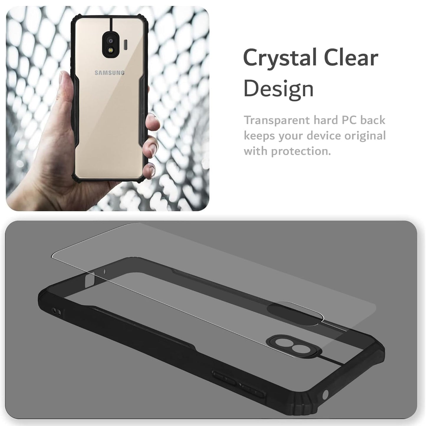 VAKIBO Best Selling Black and Transparent Coloured Made With Soft TPU and Acrylic Back Cover Case With 4 Corner and Camera Protection Suitable for Samsung Galaxy J2 2018