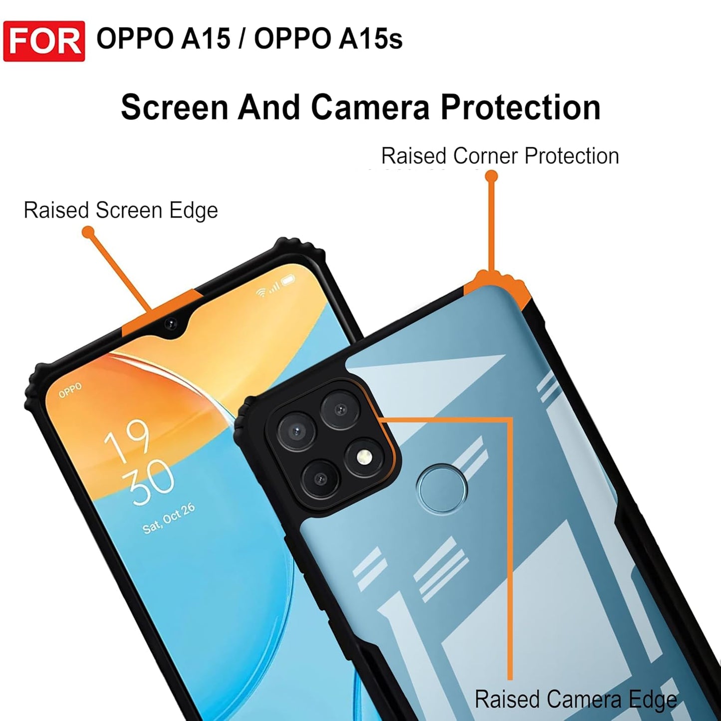 VAKIBO Best Selling Black and Transparent Coloured Made With Soft TPU and Acrylic Back Cover Case With 4 Corner and Camera Protection Suitable for Oppo A15