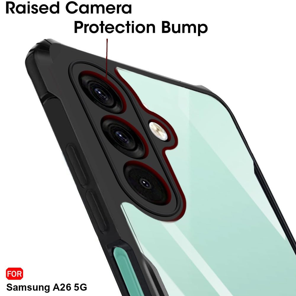 VAKIBO Best Selling Black and Transparent Coloured Made With Soft TPU and Acrylic Back Cover Case With 4 Corner and Camera Protection Suitable for Samsung Galaxy A26