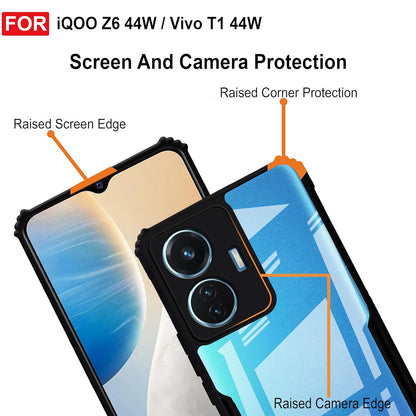 VAKIBO Best Selling Black and Transparent Coloured Made With Soft TPU and Acrylic Back Cover Case With 4 Corner and Camera Protection Suitable for Vivo T1 44W