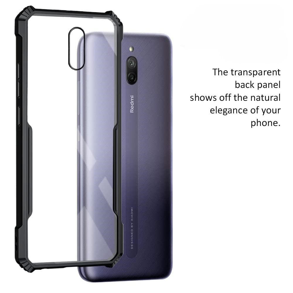 VAKIBO Best Selling Black and Transparent Coloured Made With Soft TPU and Acrylic Back Cover Case With 4 Corner and Camera Protection Suitable for Mi Redmi 8A Dual