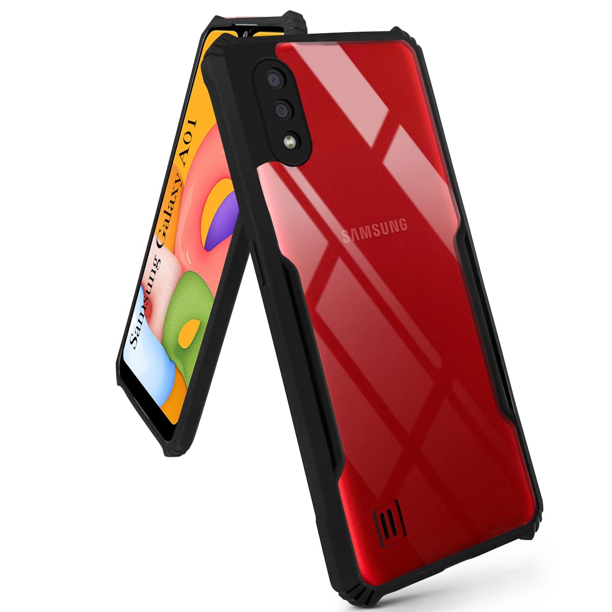 VAKIBO Best Selling Black and Transparent Coloured Made With Soft TPU and Acrylic Back Cover Case With 4 Corner and Camera Protection Suitable for Samsung Galaxy A01