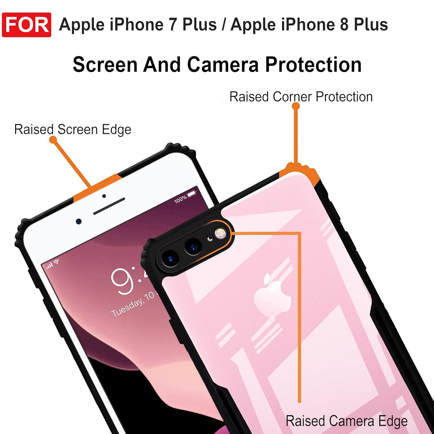 VAKIBO Best Selling Black and Transparent Coloured Made With Soft TPU and Acrylic Back Cover Case With 4 Corner and Camera Protection Suitable for iPhone 7 Plus