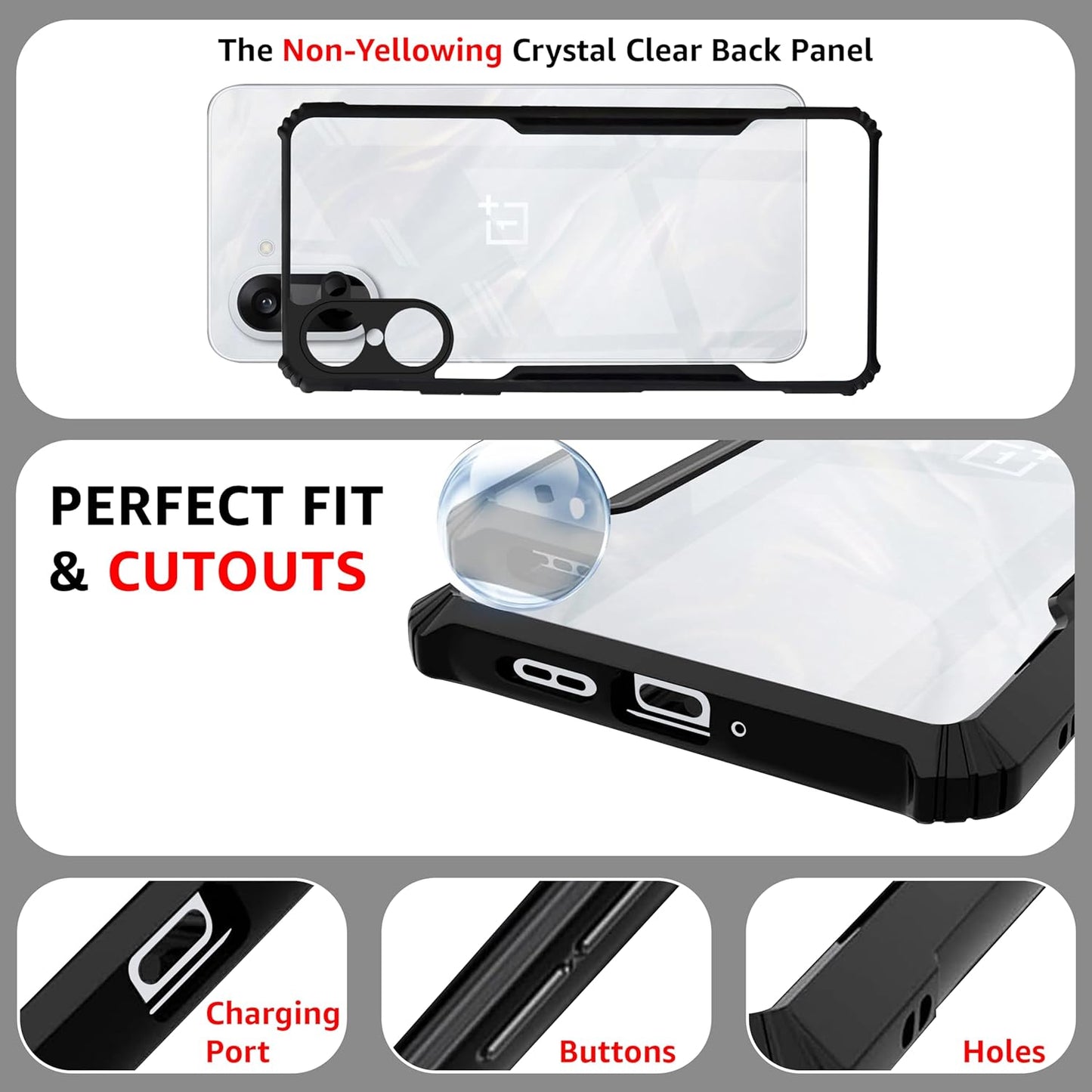 VAKIBO Best Selling Black and Transparent Coloured Made With Soft TPU and Acrylic Back Cover Case With 4 Corner and Camera Protection Suitable for OnePlus Nord CE5