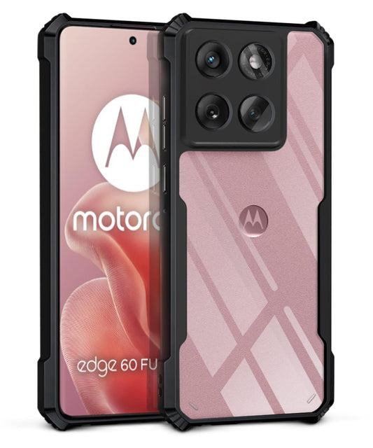 VAKIBO Best Selling Black and Transparent Coloured Made With Soft TPU and Acrylic Back Cover Case With 4 Corner and Camera Protection Suitable for Moto Edge 60 Fusion