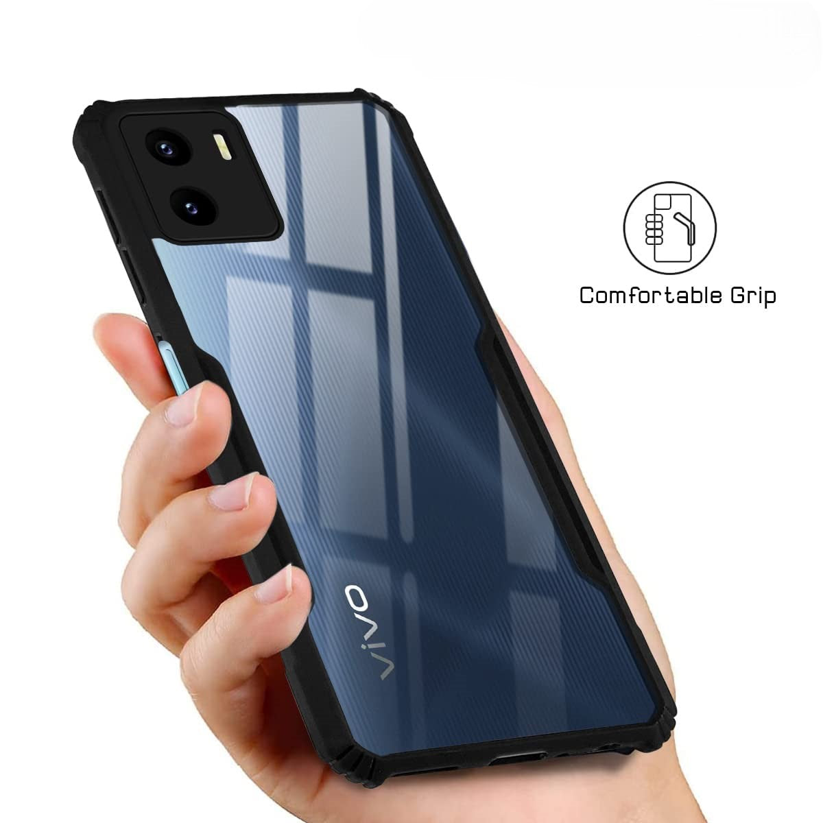 VAKIBO Super Premium Black Border Transparent Case With Corner Protection & Camera Protection Suitable for Vivo Y15S