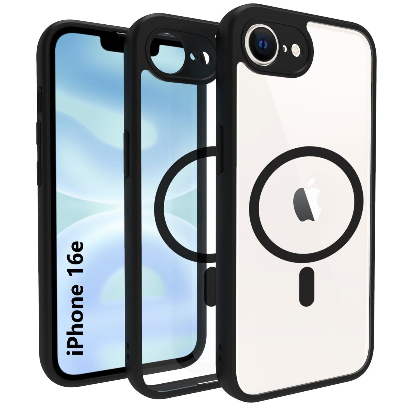 VAKIBO Megnatic Magsafe Black Coloured Soft with Hard back Back Cover Case With Camera Protection Ring Suitable for iPhone 16E