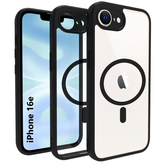 VAKIBO Megnatic Magsafe Black Coloured Soft with Hard back Back Cover Case With Camera Protection Ring Suitable for iPhone 16E