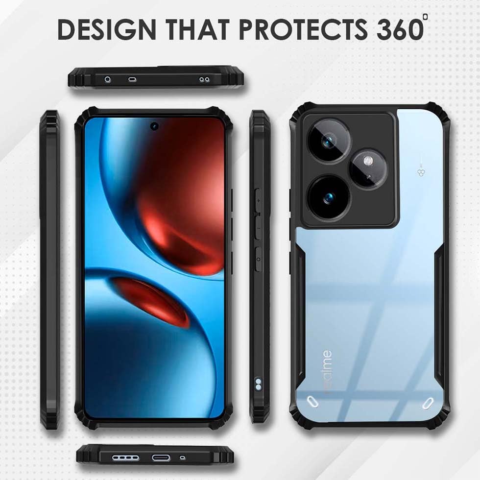 VAKIBO Best Selling Black and Transparent Coloured Made With Soft TPU and Acrylic Back Cover Case With 4 Corner and Camera Protection Suitable for Realme GT7