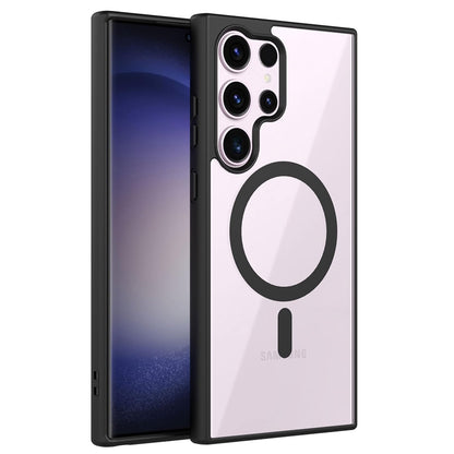 VAKIBO Megnatic Magsafe Black Coloured Soft with Hard back Back Cover Case With Camera Protection Ring Suitable for Samsung Galaxy S24 Ultra