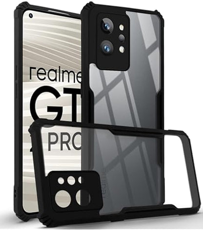 VAKIBO Best Selling Black and Transparent Coloured Made With Soft TPU and Acrylic Back Cover Case With 4 Corner and Camera Protection Suitable for Realme GT2 Pro