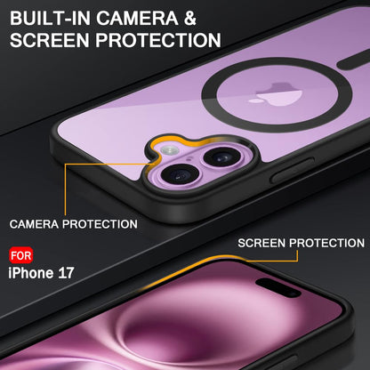 VAKIBO Megnatic Magsafe Black Coloured Soft with Hard back Back Cover Case With Camera Protection Ring Suitable for iPhone 17