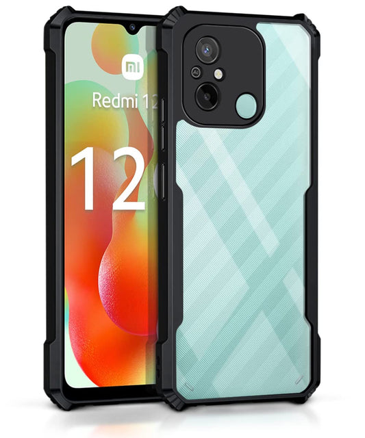 VAKIBO Best Selling Black and Transparent Back Cover Case Made With Soft TPU and Acrylic With 4 Corner and Camera Protection Suitable for Mi Redmi 12C