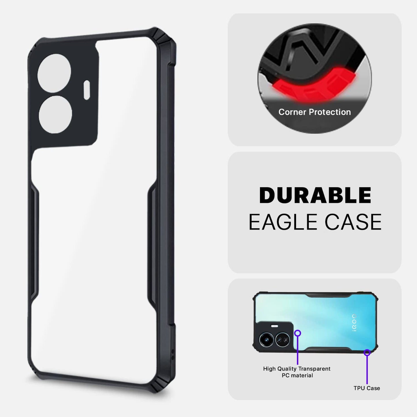 VAKIBO Super Premium Black Border Transparent Case With Corner Protection & Camera Protection Suitable for iQOO Z6 Lite