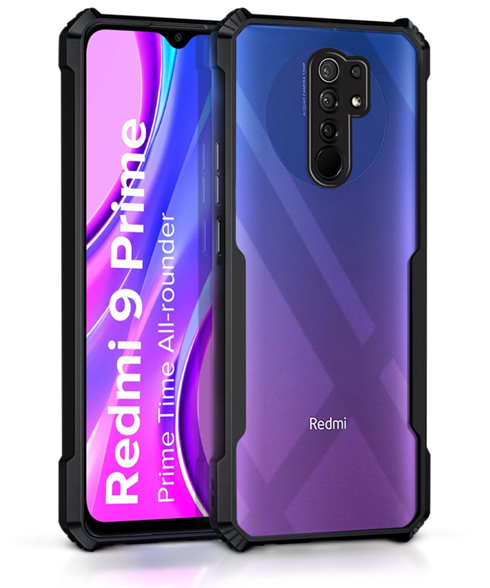 VAKIBO Super Premium Black Border Transparent Case With Corner Protection & Camera Protection Suitable for Mi Redmi 9 Prime