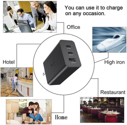 65W PD Power Adapter Trio USB-C 3 Port, USB-A Port Super Fast Charger Advanced Charging Technology Compatible with All Samsung Galaxy Devices