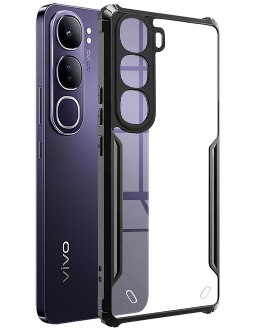 VAKIBO Best Selling Black and Transparent Coloured Made With Soft TPU and Acrylic Back Cover Case With 4 Corner and Camera Protection Suitable for Vivo Y300