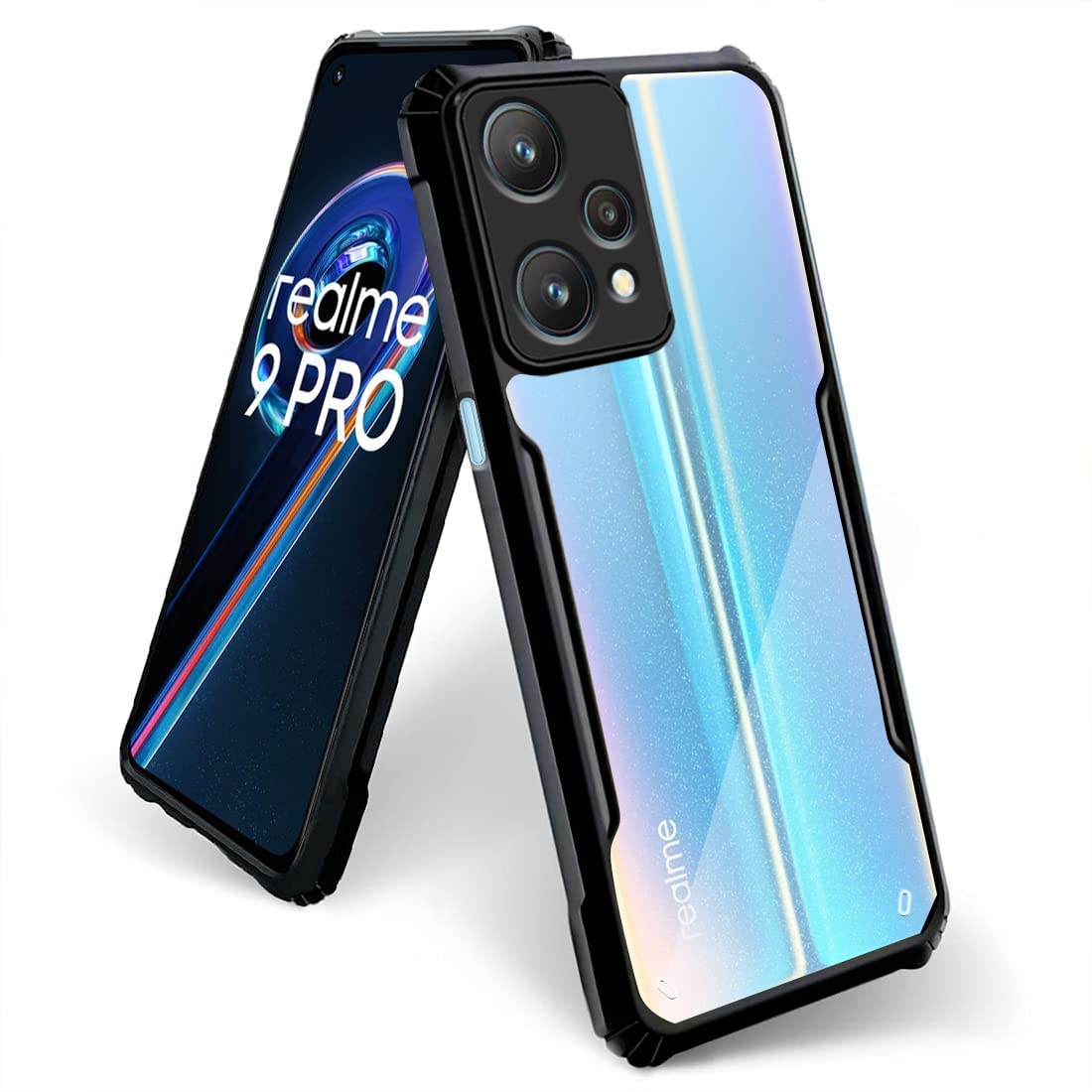 VAKIBO Best Selling Black and Transparent Back Cover Case Made With Soft TPU and Acrylic With 4 Corner and Camera Protection Suitable for Realme 9 Pro
