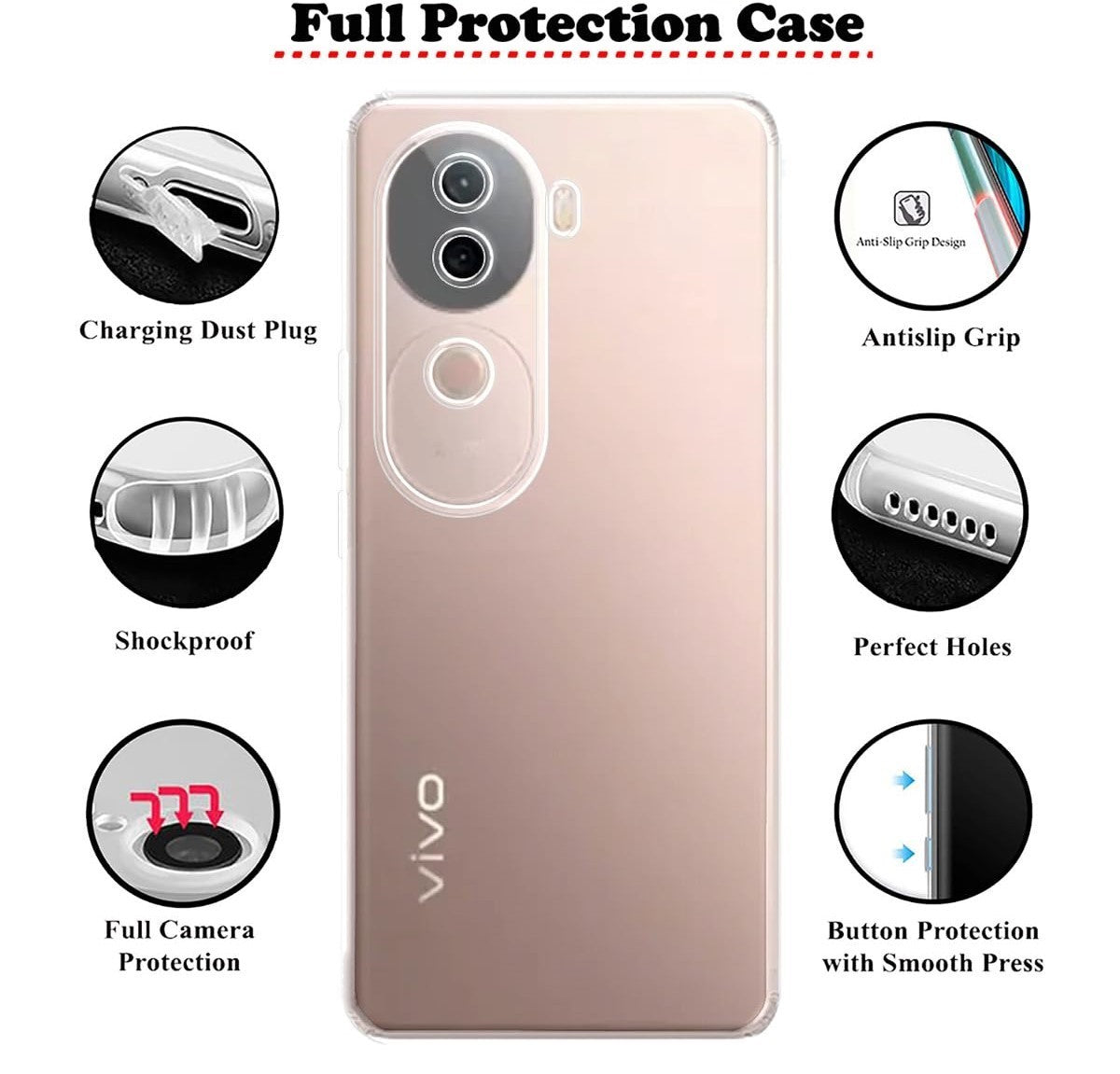 VAKIBO Premium Clear 1.5MM Thick Transparent Soft TPU Rubber Back Cover Case With Camera Protection Suitable for Vivo V40E