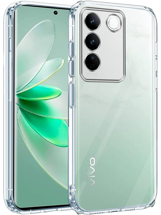 VAKIBO Super Premium Soft TPU Transparent Case With Dustplug,Side Grip,Corner Protection,lanyard Cuts,Camera Protection Suitable for Vivo V27