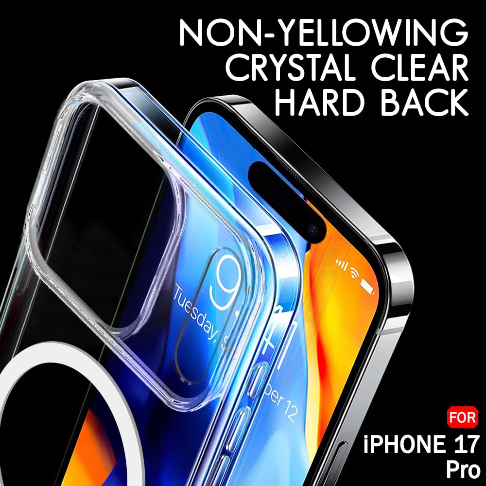 VAKIBO Megnatic Magsafe Transparent Coloured Soft with Hard back Back Cover Case With Camera Protection Ring Suitable for iPhone 17 Pro