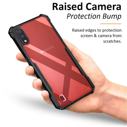 VAKIBO Best Selling Black and Transparent Coloured Made With Soft TPU and Acrylic Back Cover Case With 4 Corner and Camera Protection Suitable for Samsung Galaxy M01