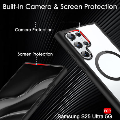 VAKIBO Megnatic Magsafe Black Coloured Soft with Hard back Back Cover Case With Camera Protection Ring Suitable for Samsung Galaxy S25 Ultra