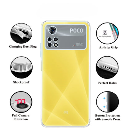 VAKIBO Super Premium Soft TPU Transparent Case With Dustplug,Side Grip,Corner Protection,lanyard Cuts,Camera Protection Suitable for Mi Poco X4 Pro