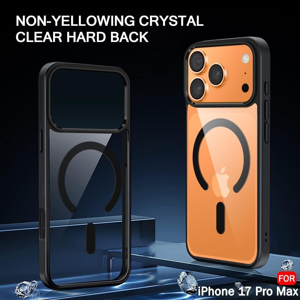 VAKIBO Megnatic Magsafe Black Coloured Soft with Hard back Back Cover Case With Camera Protection Ring Suitable for iPhone 17 Pro Max