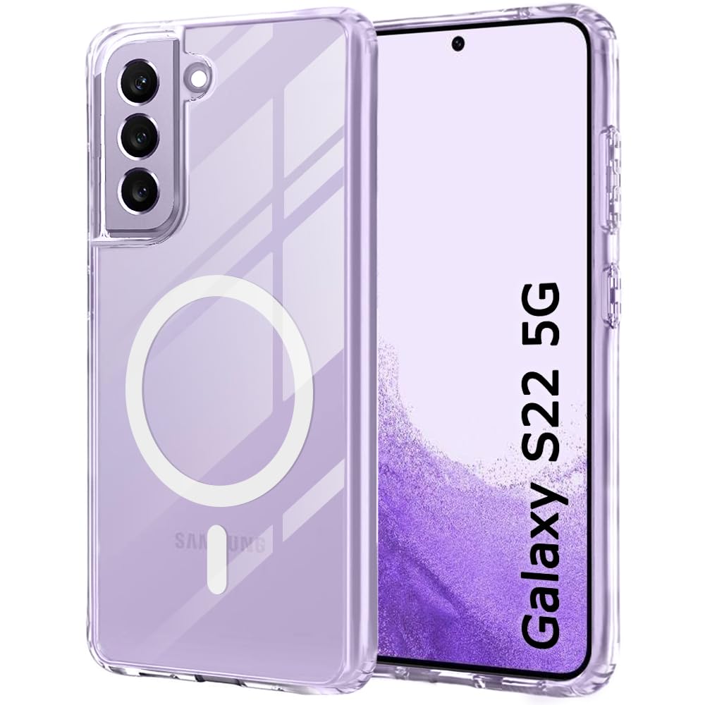 VAKIBO Megnatic Magsafe Transparent Coloured Soft with Hard back Back Cover Case With Camera Protection Ring Suitable for Samsung Galaxy S22