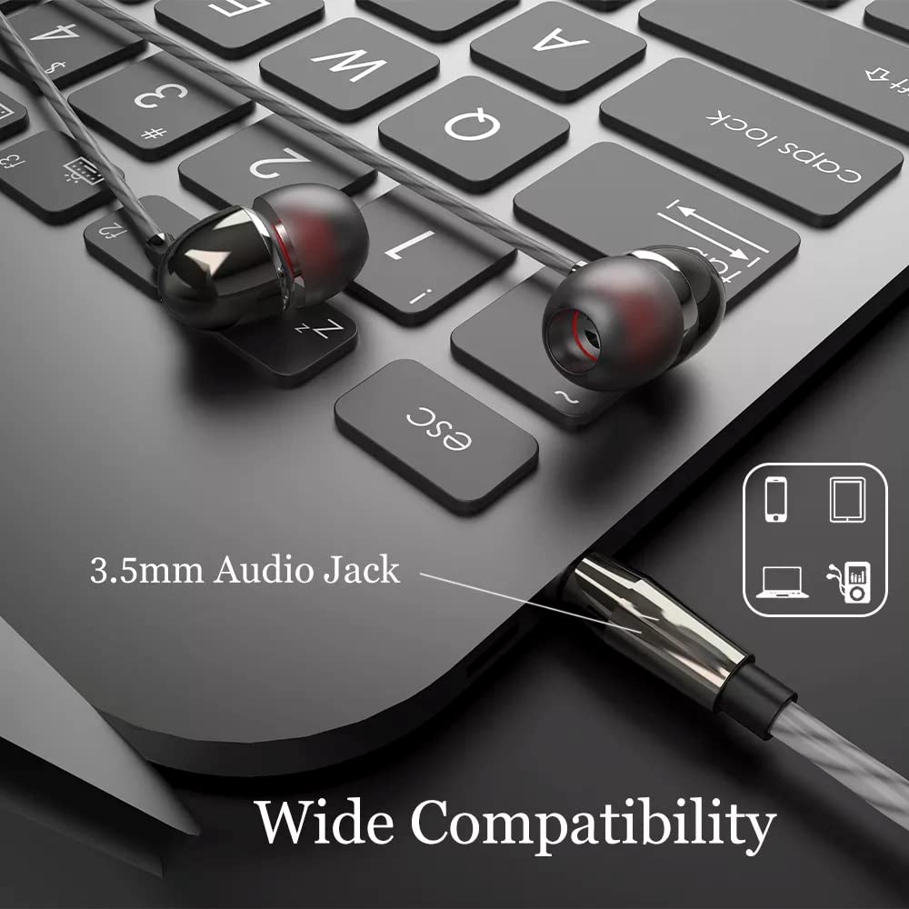 JP GOLD Wired in-Ear Earphones with Built-in Mic, Clear Sound, Noise-Canceling Earbuds, Tangle-Free Cable, Ideal for Smartphones, Tablets and Laptops