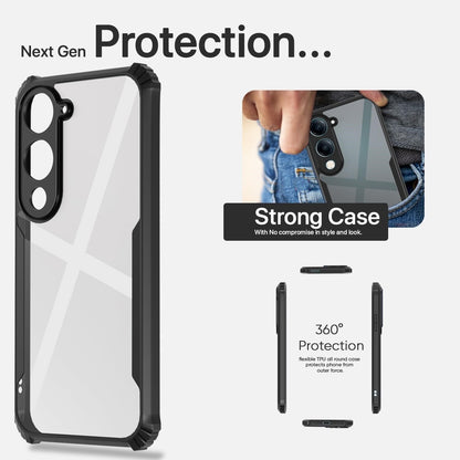 VAKIBO Best Selling Black and Transparent Coloured Made With Soft TPU and Acrylic Back Cover Case With 4 Corner and Camera Protection Suitable for Vivo Y04/Vivo T4 Lite